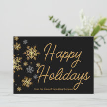 Business Happy Holidays Black Gold Snowflakes