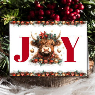Business Happy Holidays Festive Highland Cow Red Holiday Card