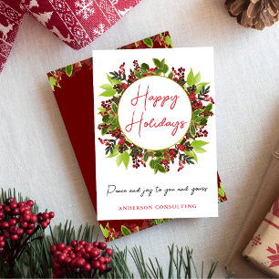 Business Happy Holidays Peace and Joy Holiday Card