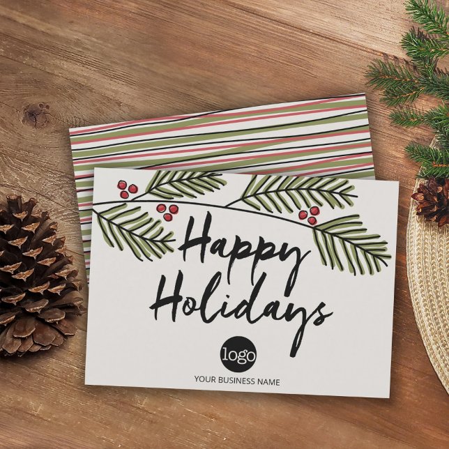 Business Happy Holidays Rustic Pine Tree Branches Holiday Card (Office Holiday Card - Whimsical Branches)