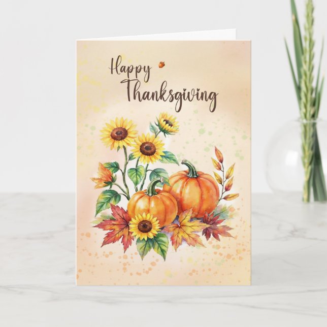 Business Happy Thanksgiving Sunflowers Pumpkins Card (Front)