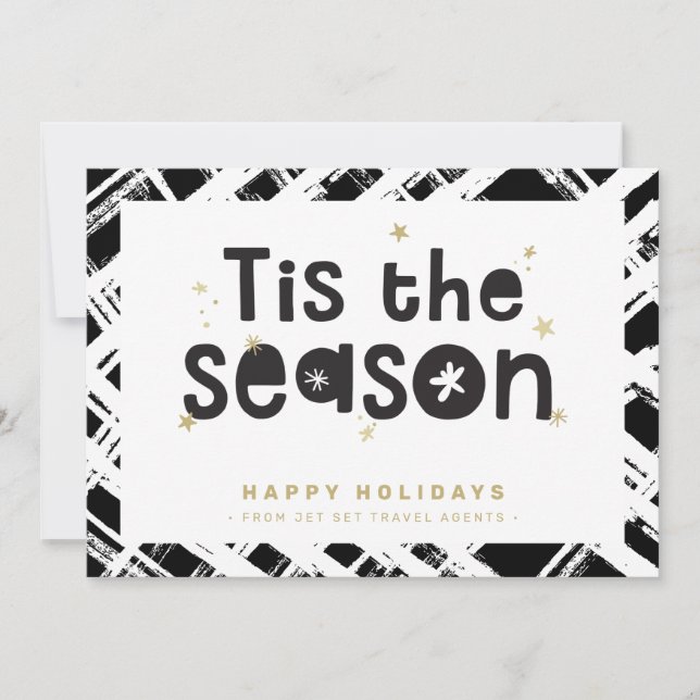 BUSINESS  HOLIDAY THANKS tis the season black gold Invitation (Front)