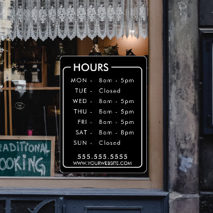 Business Hours Custom Store Window Personalised Cling