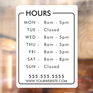Business Hours Custom Store Window Personalised Cling