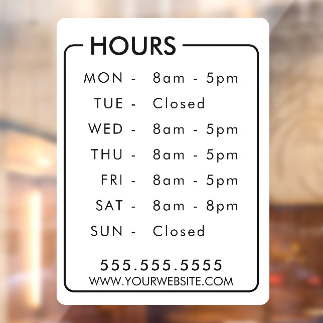 Business Hours Custom Store Window Personalised Cling (Sheet 2)