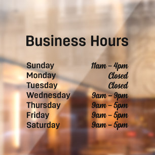 Business Hours Customisable Times   Window Cling
