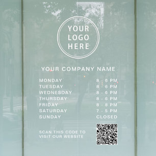 Business Hours Logo Create QR Code White Lettering Window Cling
