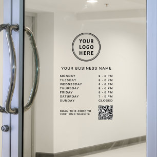 Business Hours Logo QR Code Window Cling
