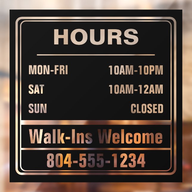 Business Hours of Operation Walk In Phone Number Window Cling (Sheet 2)