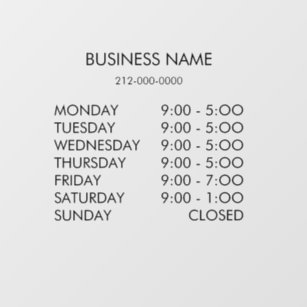 Business Hours Personalised Custom  Window Cling