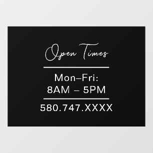 Business Hours & Phone Window Cling