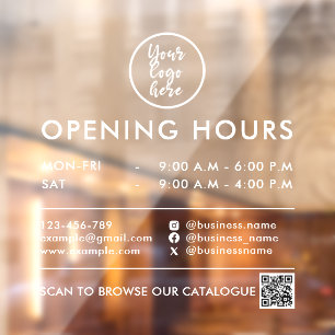 Business Hours QR Code Logo Contact Info White Window Cling