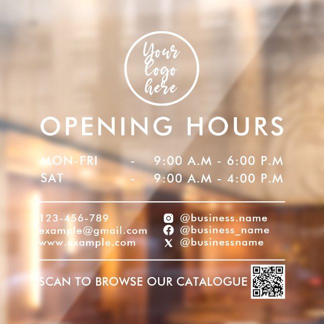 Business Hours QR Code Logo Contact Info White Window Cling (Sheet 2)