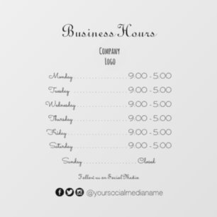 Business Hours Sticker Sign