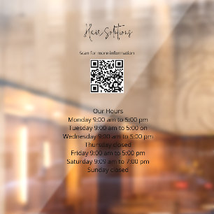 Business Hours with QR code Window Cling