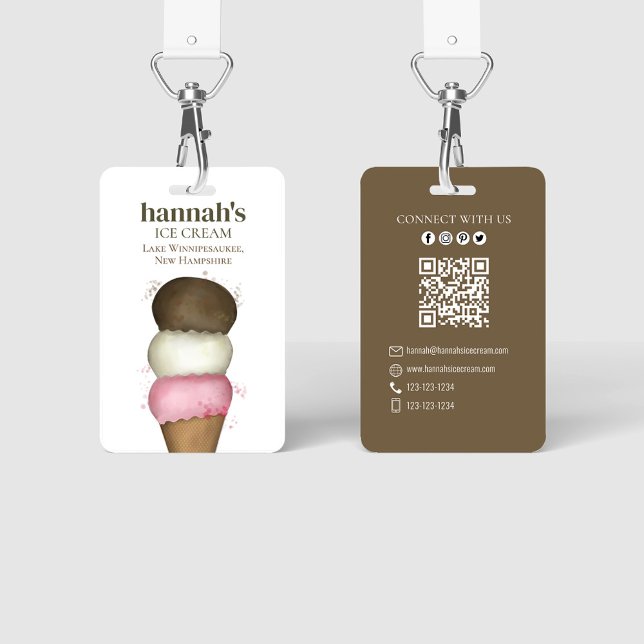 Business Ice Cream Cone QR Code Template ID Badge (Business Bade Ice Cream Cone)