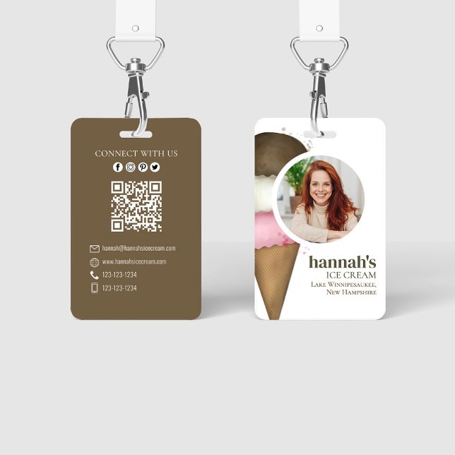 Business Ice Cream QR Code Photo Template ID Badge (Business photo ID Badge, ice cream shop.)