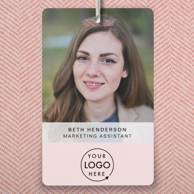 Business ID Card | Blush Pink Girly Modern Staff ID Badge (Creator Uploaded)