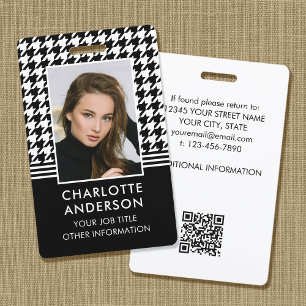Business ID Employee Photo Houndstooth Black White Badge