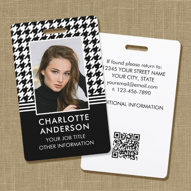 Business ID Employee Photo Houndstooth Black White Badge (Creator Uploaded)