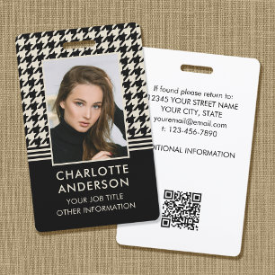 Business ID Employee Photo Houndstooth Off-white ID Badge