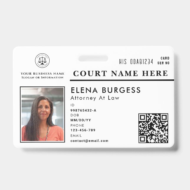 Business ID Logo | Attorney at Court White Badge (Front)