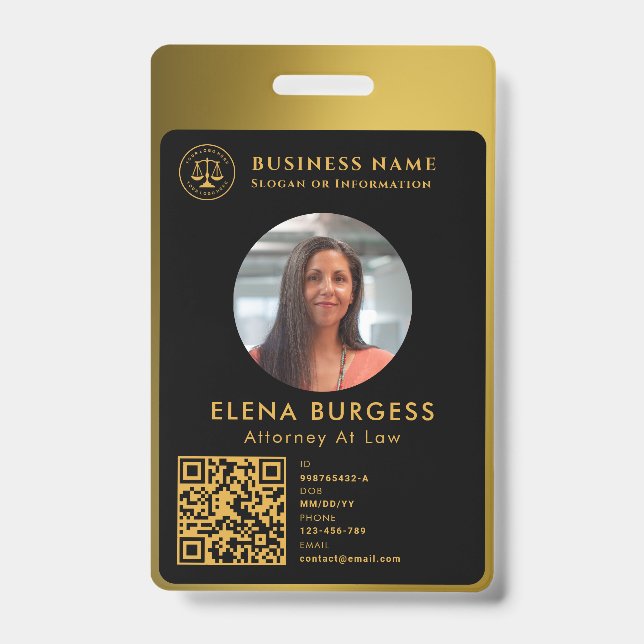 Business ID Logo | Attorney Black Gold Badge (Front)