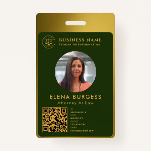 Business ID Logo   Attorney Dark Green Gold ID Badge