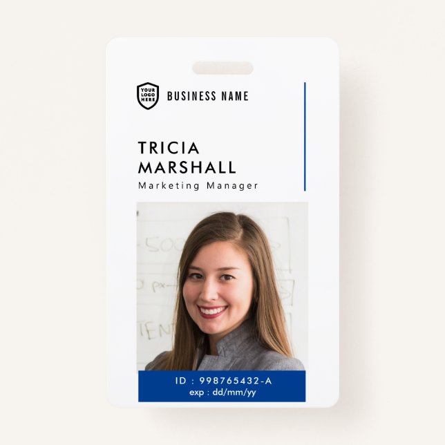 Business ID Logo | Minimalist Photo Employee Badge ID Badge (Front)