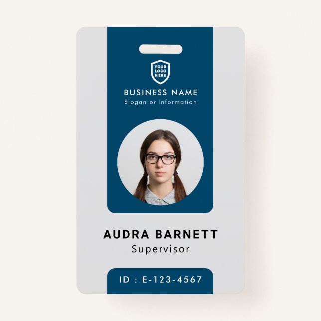 Business ID Logo | Modern Custom Employee Staff Ba ID Badge (Front)