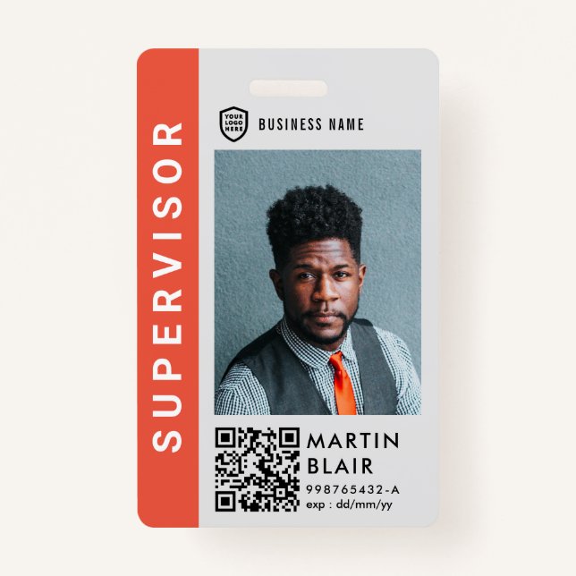 Business ID Logo | Modern Photo Employee Staff Bad ID Badge (Front)