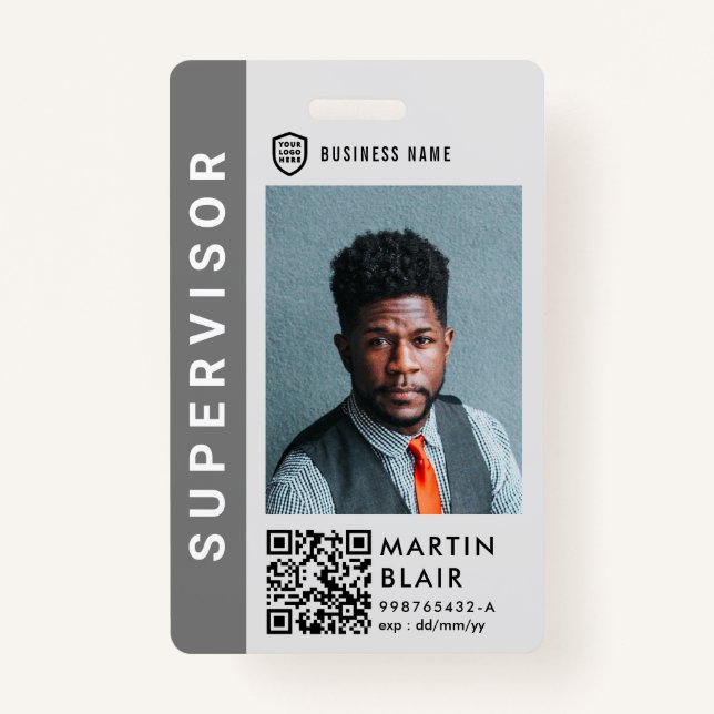 Business ID Logo | Modern Photo Employee Staff ID Badge (Front)
