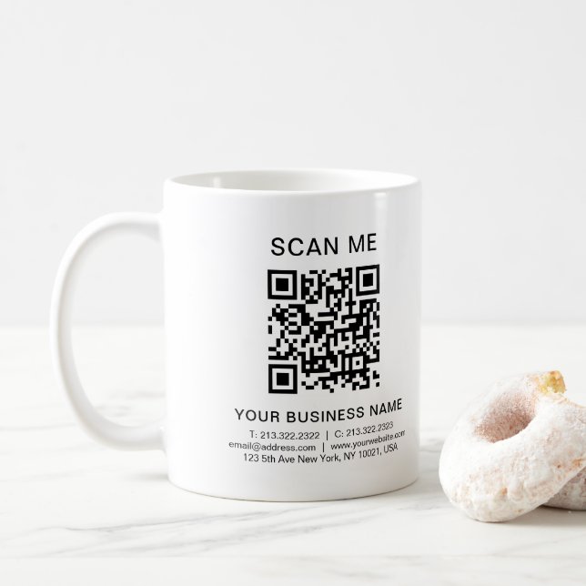 Business Info QR Code Scan Me Promotional Custom Coffee Mug (With Donut)