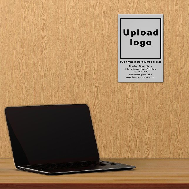 Business Information Grey Background Photo Print (Advertise your business. Build brand name awareness. Your business brand on gray photo paper.)