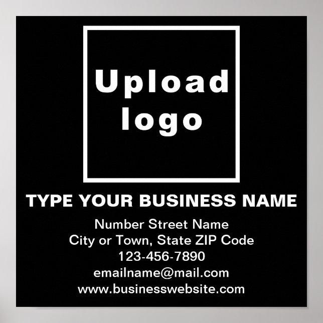 Business Information on Black Square Poster (Front)