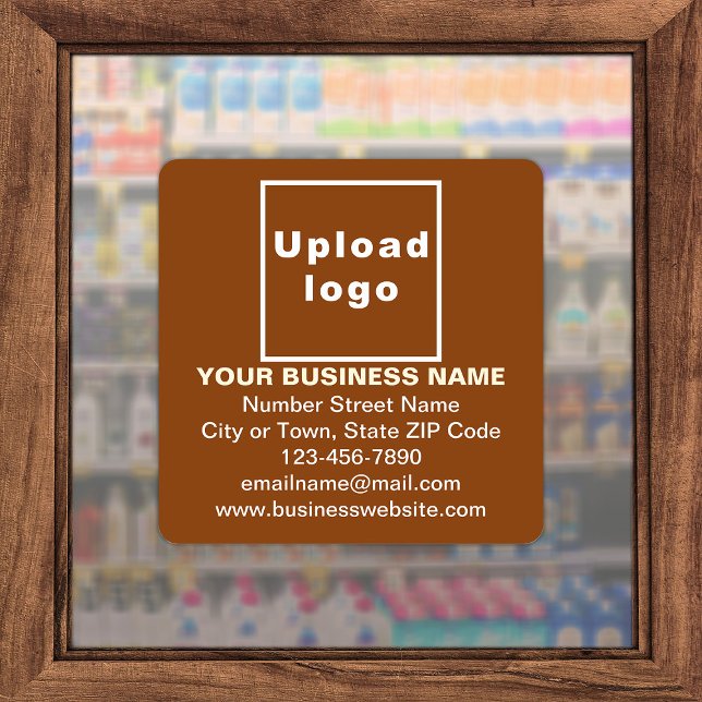 Business Information on Brown Large Square Vinyl (Advertise your business. Your business brand on brown square vinyl sticker.)