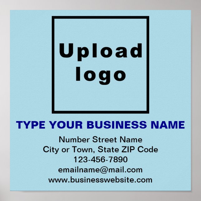 Business Information on Light Blue Square Poster (Front)