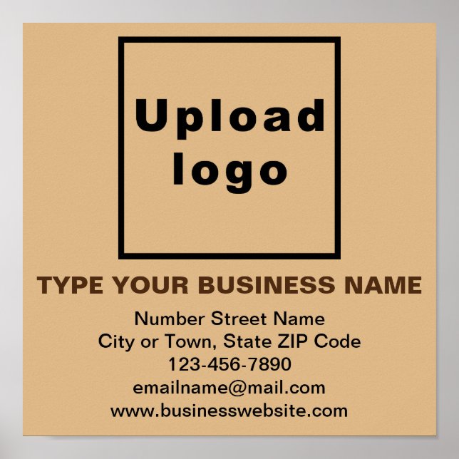 Business Information on Light Brown Square Poster (Front)