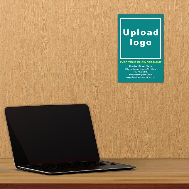 Business Information Teal Background Photo Print (Advertise your business. Build brand name awareness. Your business brand on teal green photo paper.)