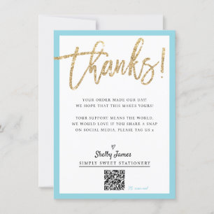 BUSINESS INSERT modern chic glitter script blue Thank You Card