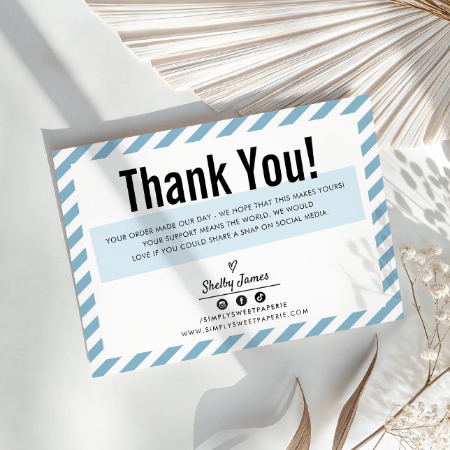 BUSINESS INSERT modern minimal stripe blue Thank You Card (Creator Uploaded)