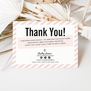 BUSINESS INSERT modern minimal stripe blush pink Thank You Card