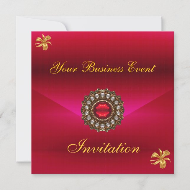 Business Invitation All Occasions Red with Jewel (Front)