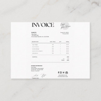 Business invoice calling card