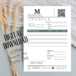 Business Invoice Sales Receipt Monogram Qr Code Card