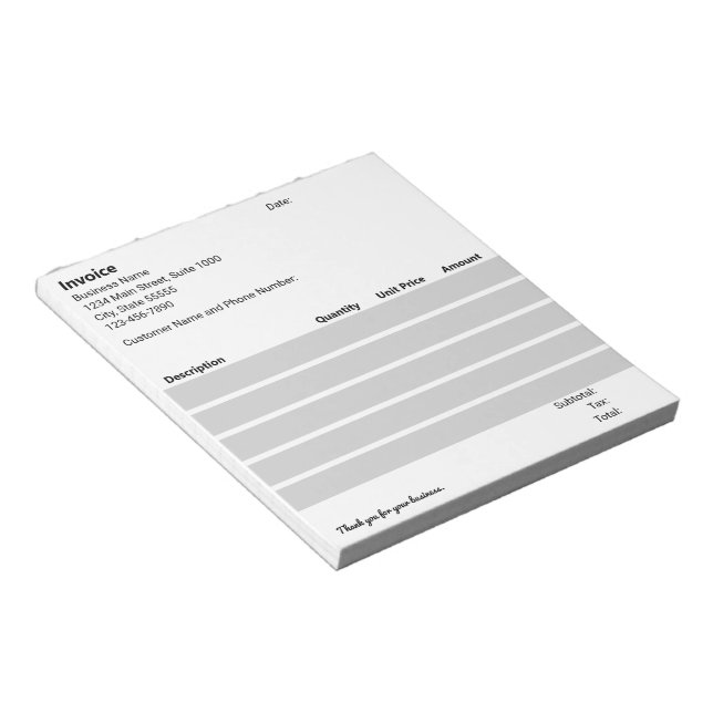 Business Invoice Template Black White Light Grey Notepad (Angled)