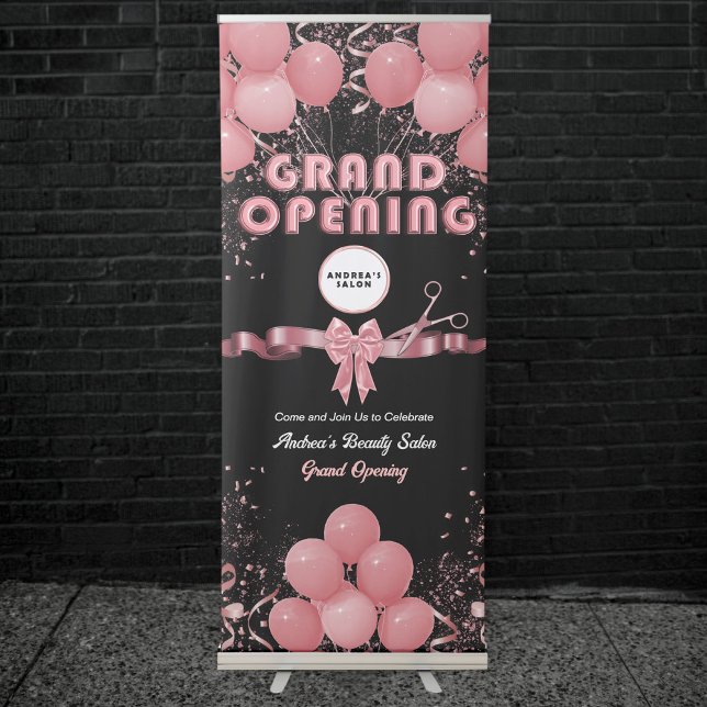 Business Launch Grand Opening Modern Black Pink  Retractable Banner (Creator Uploaded)