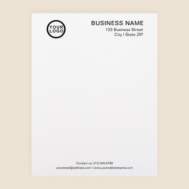 Business Letterhead Template Classic White (Stylishly Personalize with Your Custom Logo, Business Name & Contact Information.)