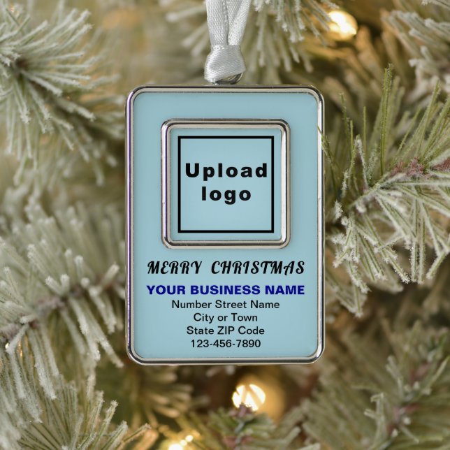 Business Light Blue Portrait Rectangle Framed Silver Plated Framed Ornament (Tree)