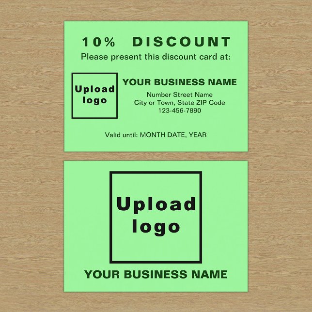 Business Light Green Discount Card (Front and back sides of light green discount card for your business.)